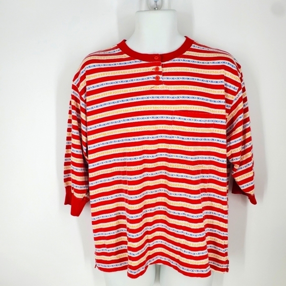 Levi's Travelers Men Striped Shirt Size Large Red Yellow Blue - Picture 1 of 6